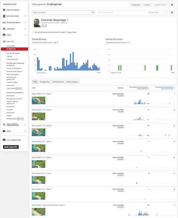 youtube creator studio analytics en tiempo real