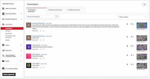 youtube creator studio comunidad comentarios