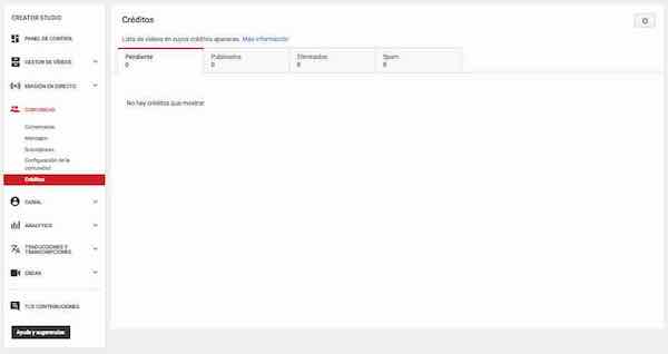 youtube creator studio comunidad creditos