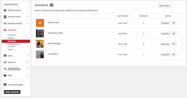 youtube creator studio comunidad suscriptores