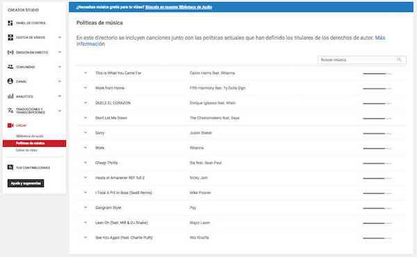 youtube creator studio crear politicas de musica