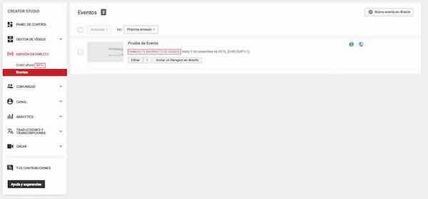 youtube creator studio gestor de videos eventos